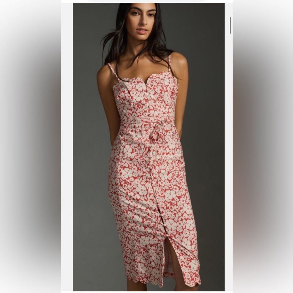 Anthropologie 0P Anthropologie Slim Scalloped Front-Slit Corset Dress Bohemian